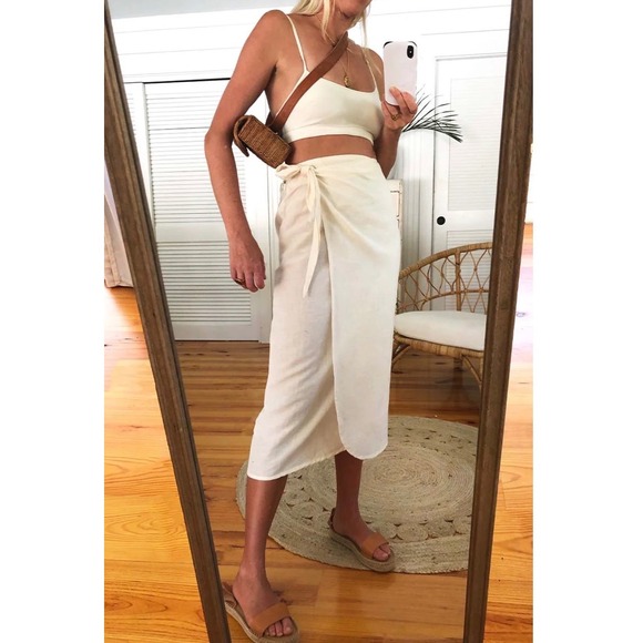 Emerson Fry Dresses & Skirts - Emerson Fry India Collection Organic Linen Wrap Midi Skirt Cream ML Handmade NEW